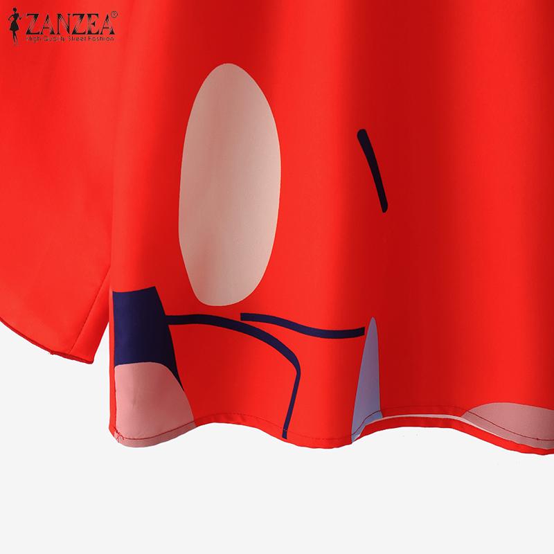 ZANZEA Dámská ležérní halenka s kulatým výstřihem, volným 3/4 rukávem a potiskem