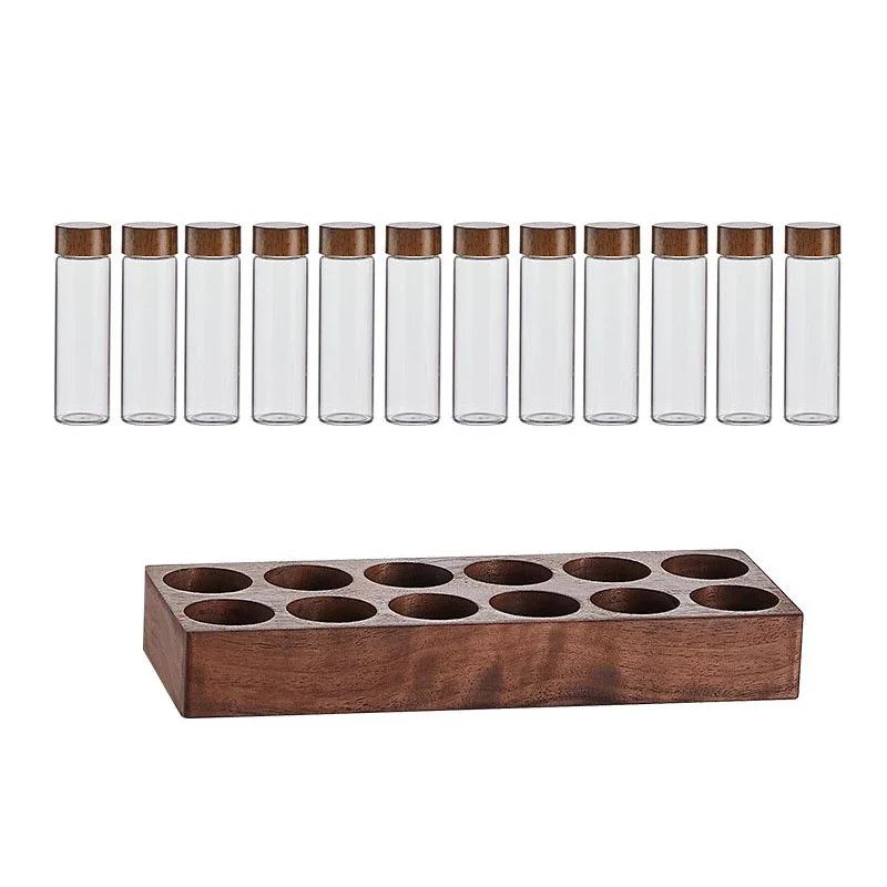 Solid Wood Coffee Bean Tube Display Rack Glass Single Dose Espresso Accessories Coffee Utensils Sets Barista Tools Gifts