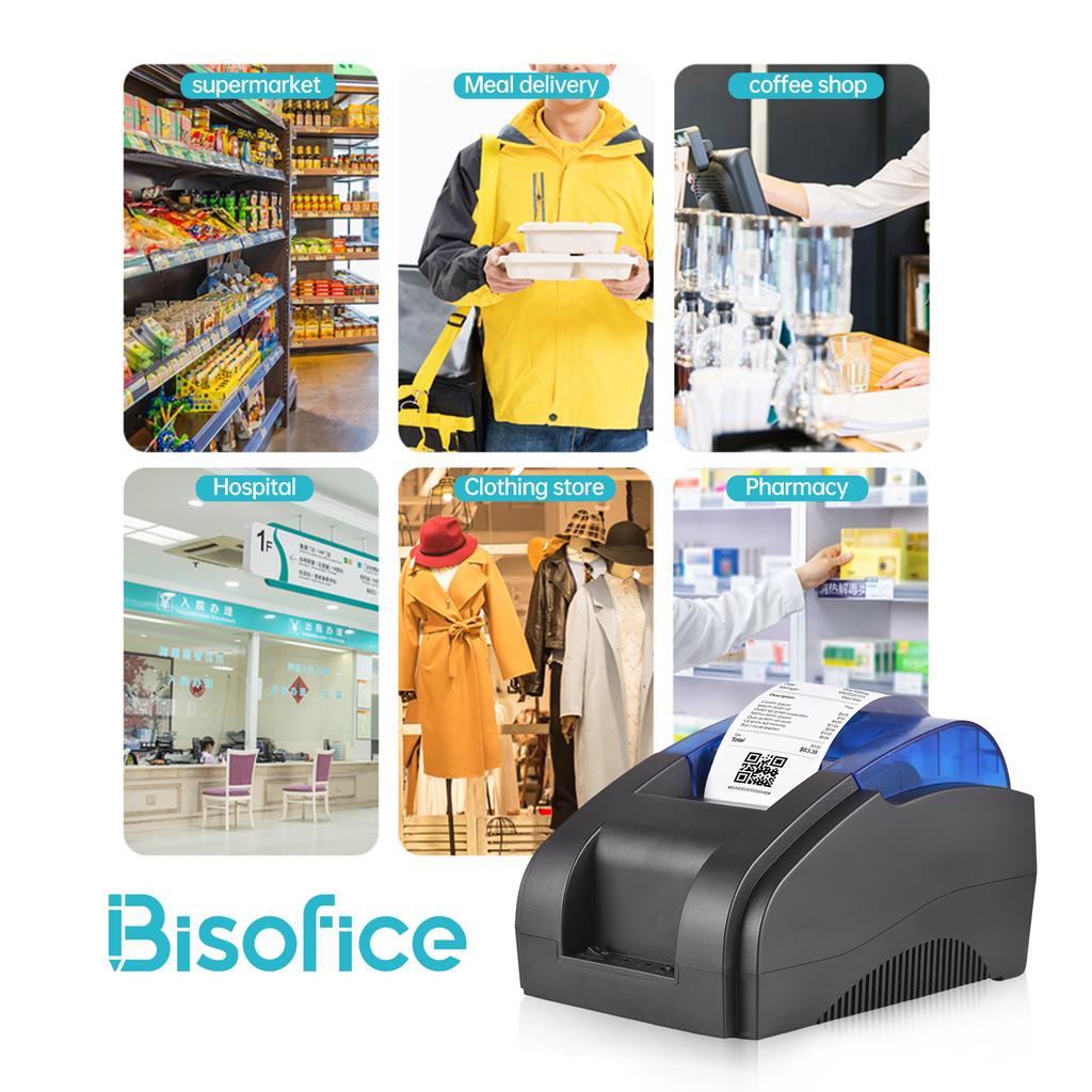 BISOFICE 58MM Desktop Receipt Printer USB+BT 203DPI Direct Thermal Printing Compatible with