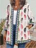 Women's Crew Neck Long Sleeve Cardigan Oversized Vintage Ethnic Print Plus Size Open Front Jacket Casual Outerwear