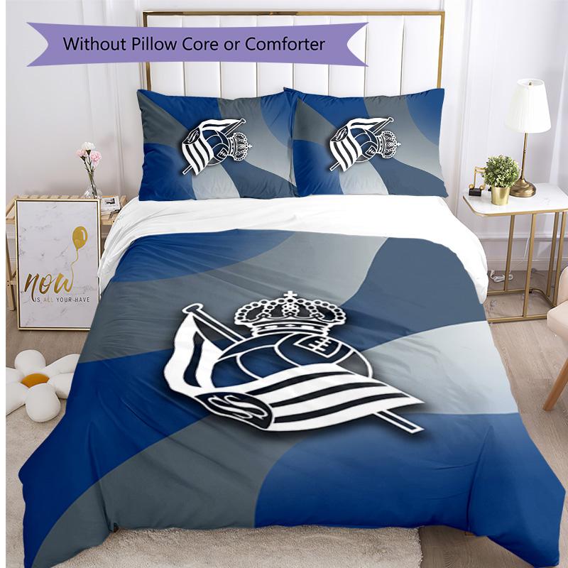 Real Sociedad FC Printed 3PCS Bedding Set Breathable Duvet Cover with Pillowcases Decorative Bed Linen for Bedroom Home