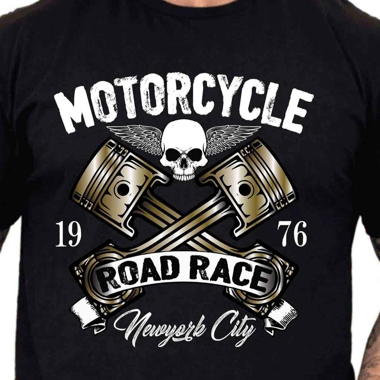 Biker Skull T-Shirt Motorcycle Crossed Pistons Road Race Vintage Rider Gift Tee M