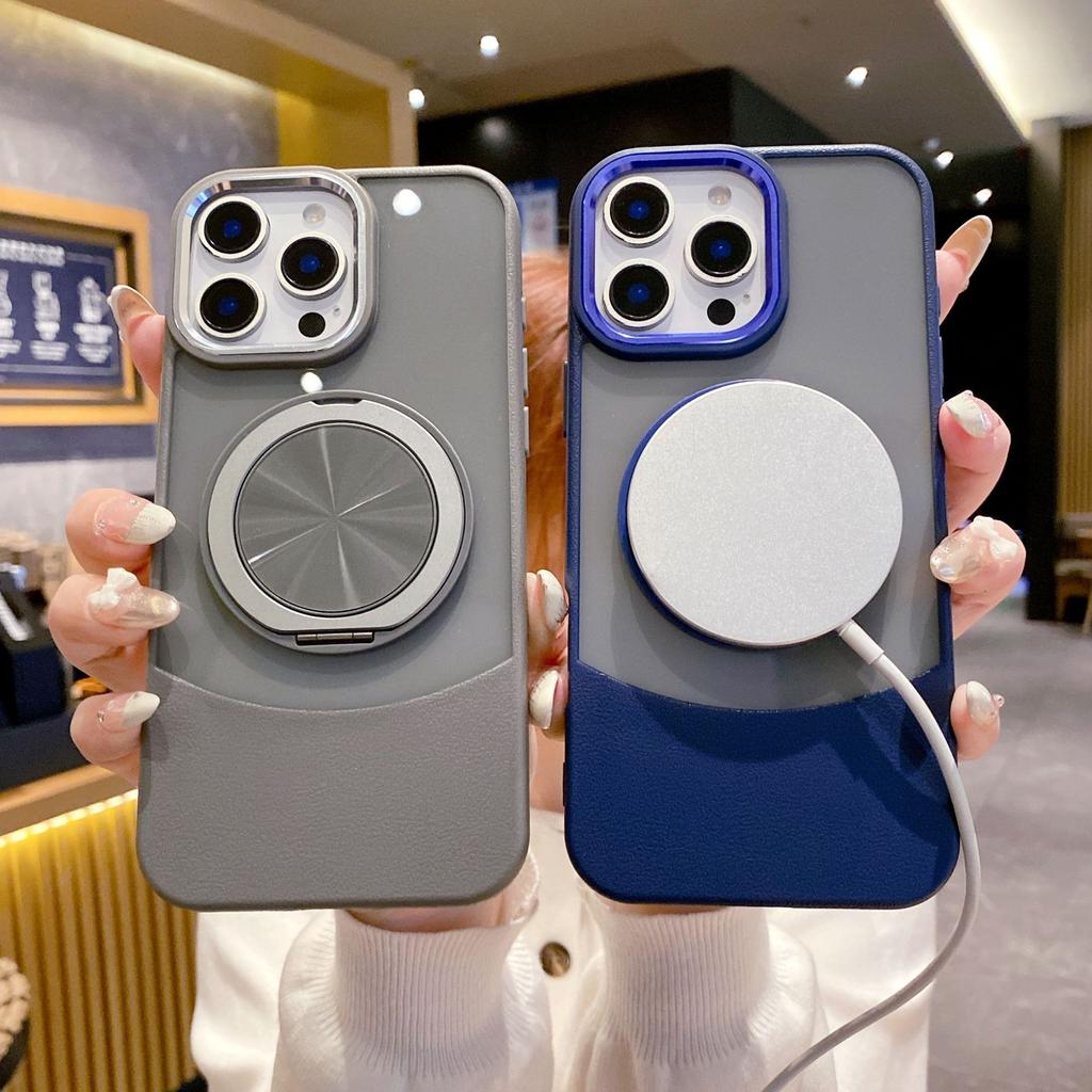 Applicable To IPhone16proMax Rotary 360 Magnetic Suction Bracket Mobile Phone Case Apple 15 Contrast Color Transparent Anti Fall Cover