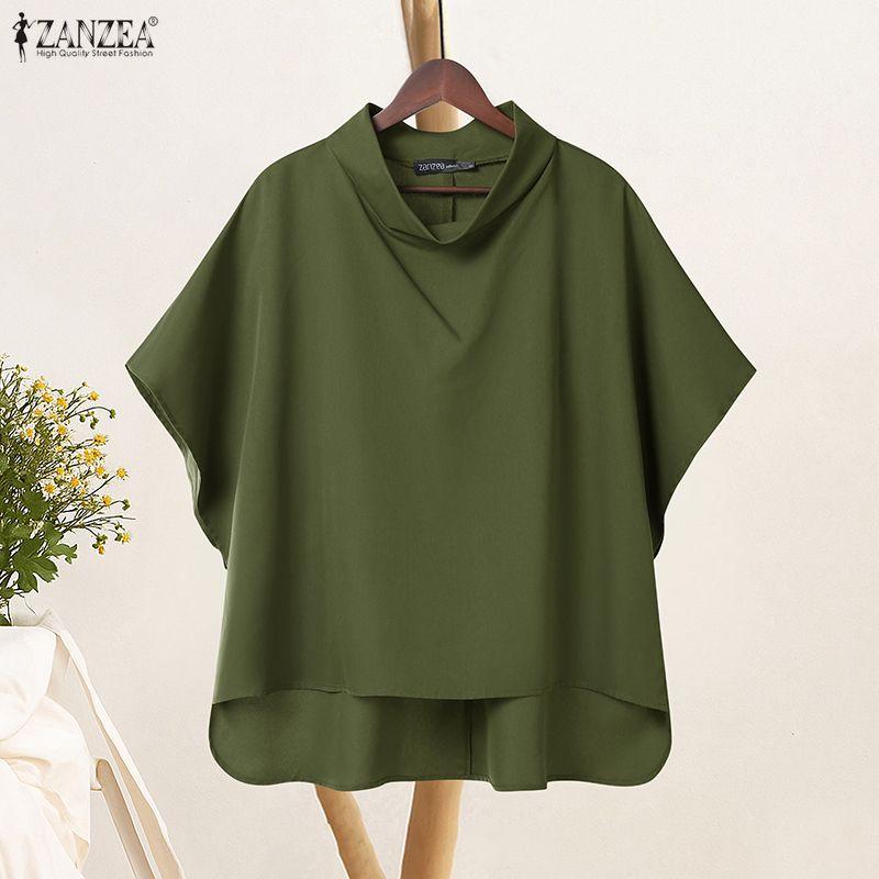 ZANZEA Women Summer Pile Collar Loose Half Sleeve Blouse