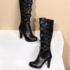 Punk-Plateaustiefel für Damen, mit Schnürung, klobigen High Heels, mittelhohen Stiefeln, schmalem Band und Schleife, Goth Gothic Cosplay Schuhe, Winter