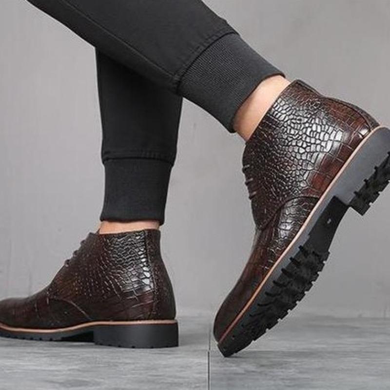 Fashion Fashion Men's Boots High Quality Crocodile Leather Boot Brand Chelsea Boots Lace Up Ankle Boots Men's Casual Dress Leather Boot
