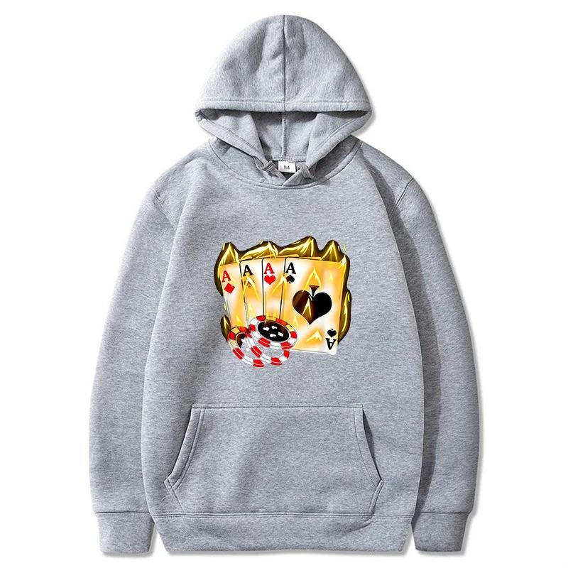 2025 Autumn New Men's Poker Ace Pattern Hoodie - Black Casual Hooded Sport Shirt - Fashion Streetwear - Suitable for Autumn