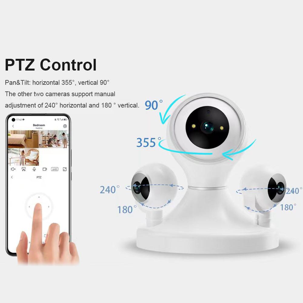 

HD WiFi Camera Motion Detection Night Vision 3-Lens Home Security Camera,No Memory Card EU Plug