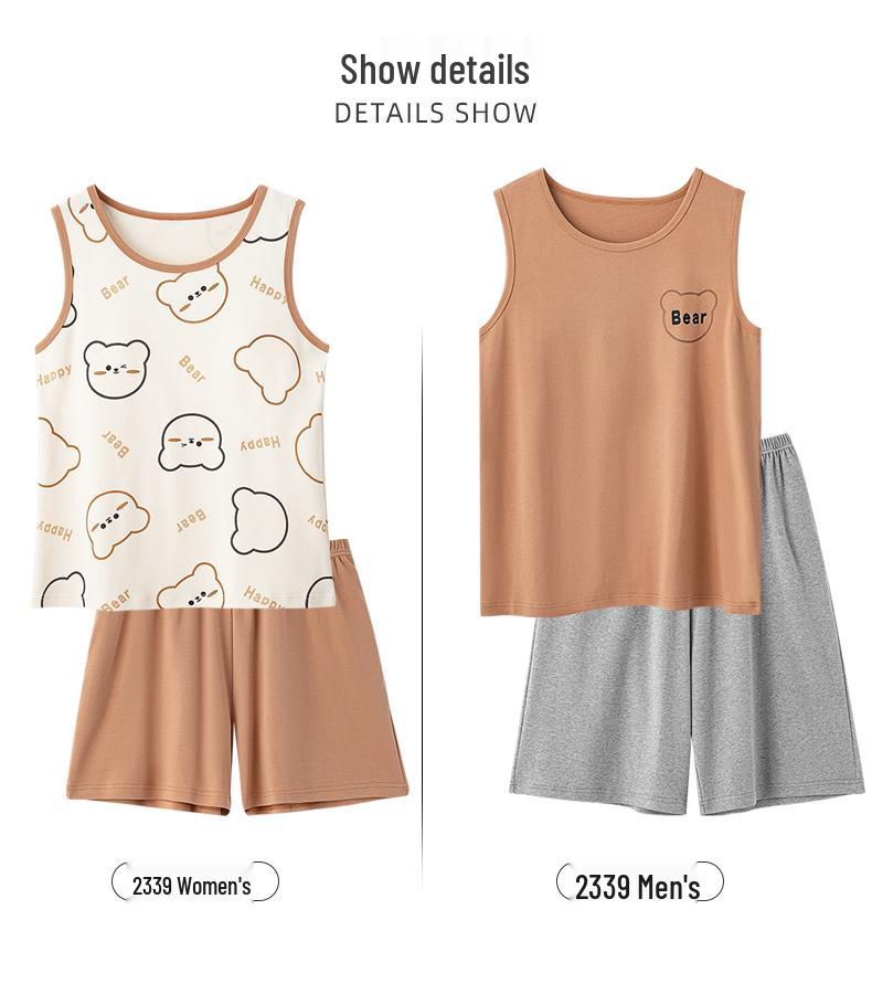 Women's Cute Backless Pajama Set with Built-in Bra & Men's Summer Homewear