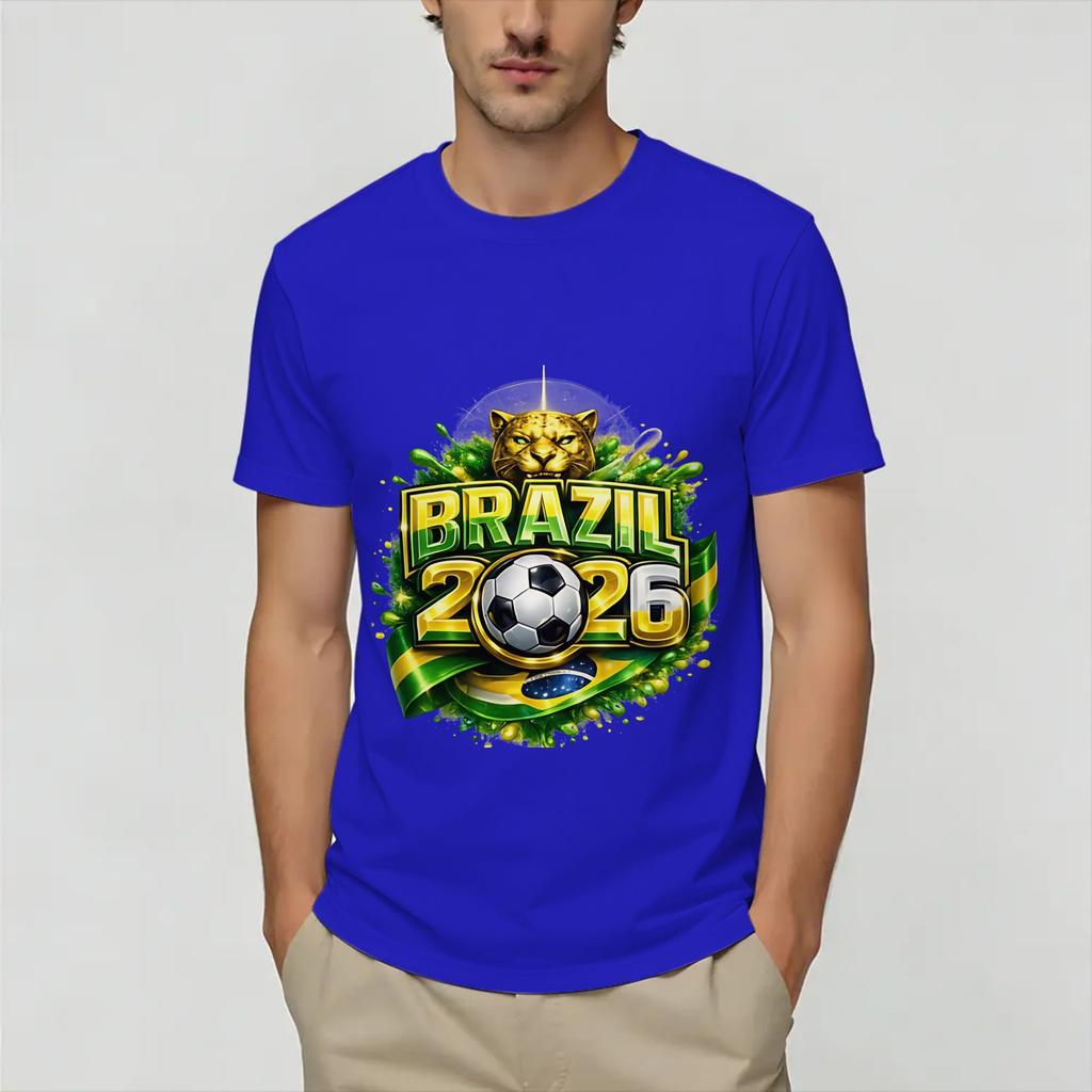 Brazil 2026 Soccer Unisex T Shirts Vintage Tee Shirt Short Sleeve Round Collar TShirts Pure Cotton Printed Clothing