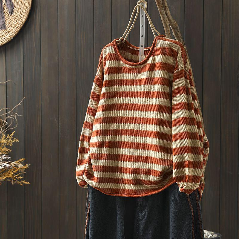 Striped Sweater Women's Loose Autumn Retro Bottoming Sweater Women's Top