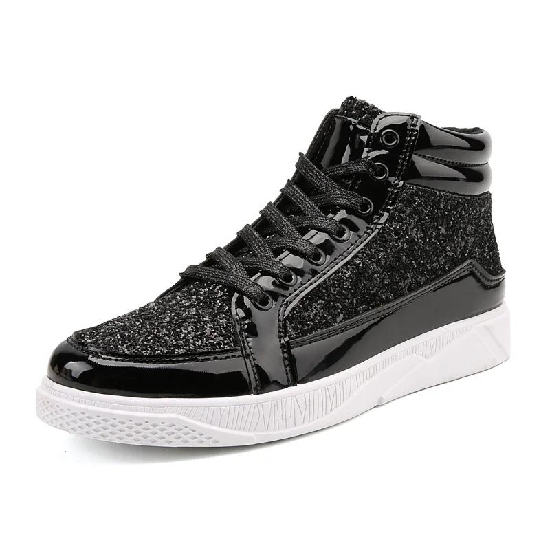 Men High Top Sneakers Male Ankle Boots Gold Luxury Glitter Shoes Streetwear Hip Hop Casual Boots Chaussures Spring
