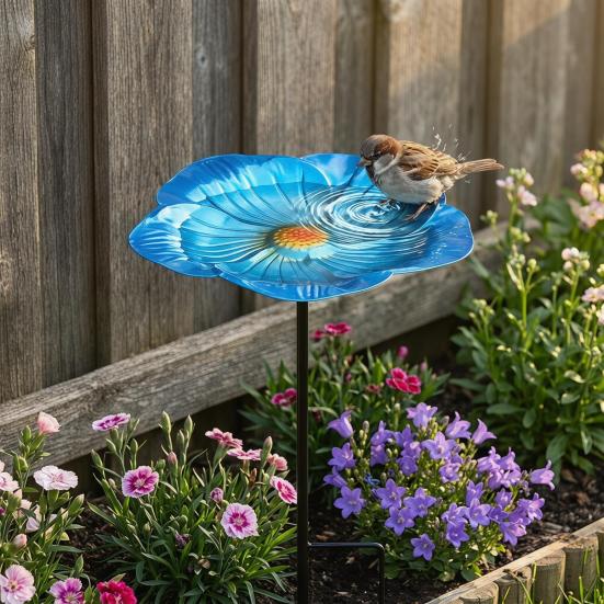Metall Blume Gartenstecker Vogelbad Vintage Außen Bienen Tränke Station 25,6" Abnehmbarer Schmetterlings Futterspender Bad Schale für Außen Garten Rasen Dekor