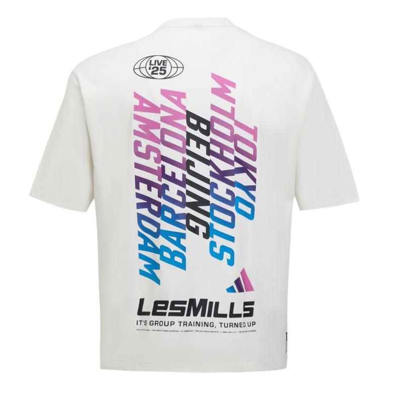 adidas × Les Mills Unisex Letter Print Crew Neck Loose Fit Short Sleeve T-Shirt Cloud White KF8844