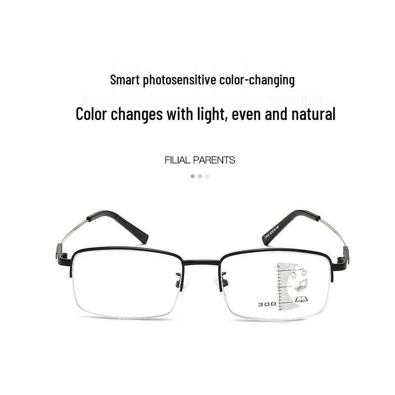 Unisex Full-Frame Progressive Photochromic Reading Glasses with Anti-Blue Light for Distance & Near Vision