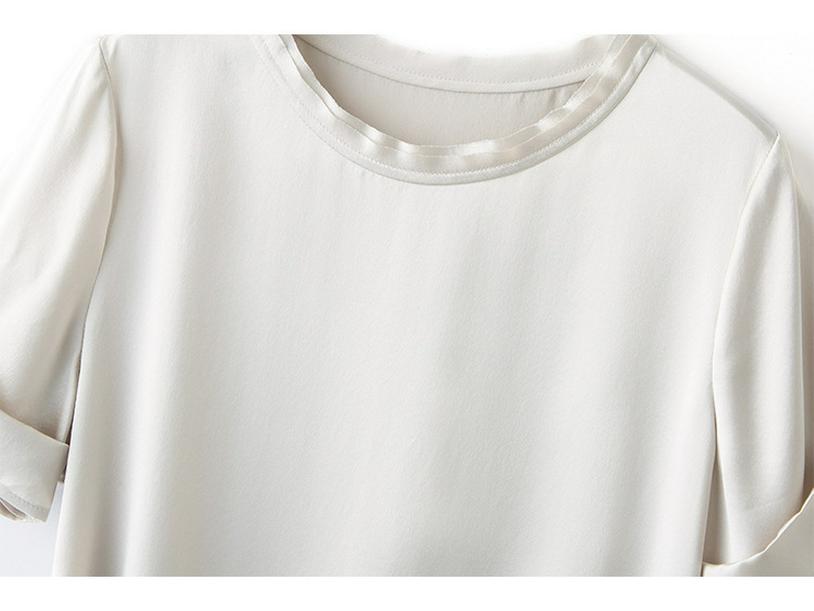 Women's Petite Summer Silk T-Shirt - Pure Color, Short-Sleeved, Mulberry Silk
