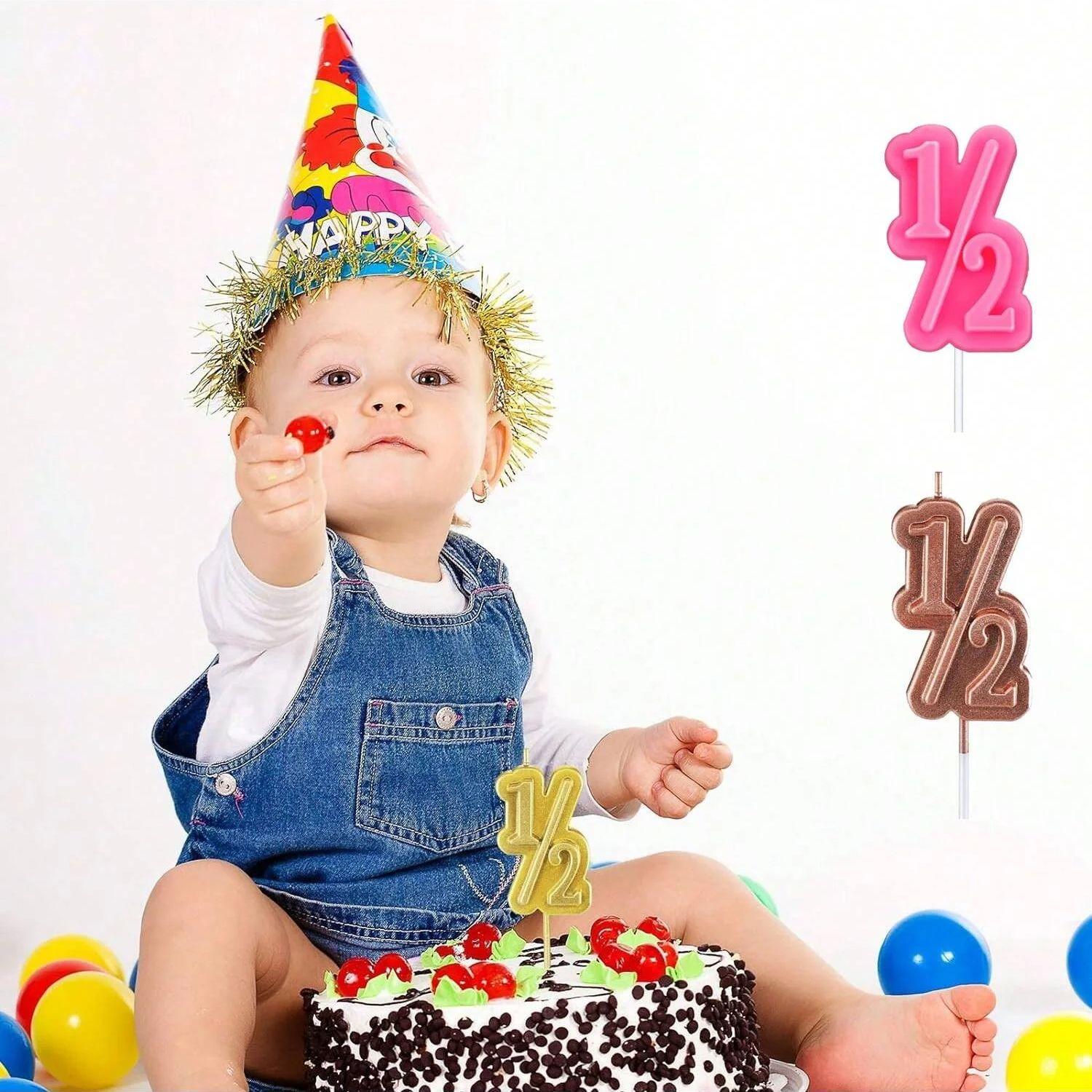 

Half Birthday Candle Half 1/2 Year Old Cake Topper for Baby s Half Year Old Birthday Anniversary Celebration Party Decorations S розовый