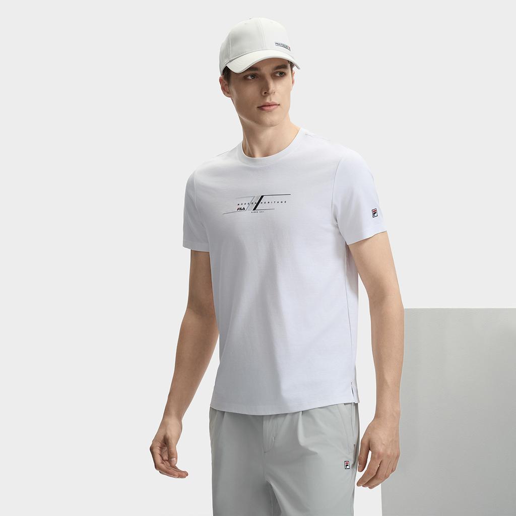 Fila Modern Heritage Casual Breathable Short Sleeve T-Shirt Men Tops Standard-White F11M431103FWT