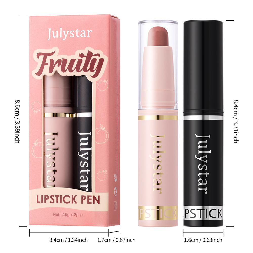 Julystar Fruity Lipstick Pen Set 2pcs*4 Moisturizing Water-Gloss and Velvet Matte Lipstick Waterproof Long-Lasting Dual Finish Lip Makeup Cosmetics