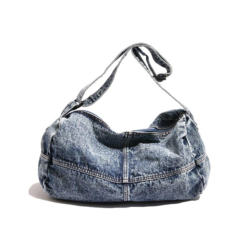 Damen-Umhängetasche mit Farbblock-Muster, Denim-Umhängetasche, große Kapazität, Unterarmtasche