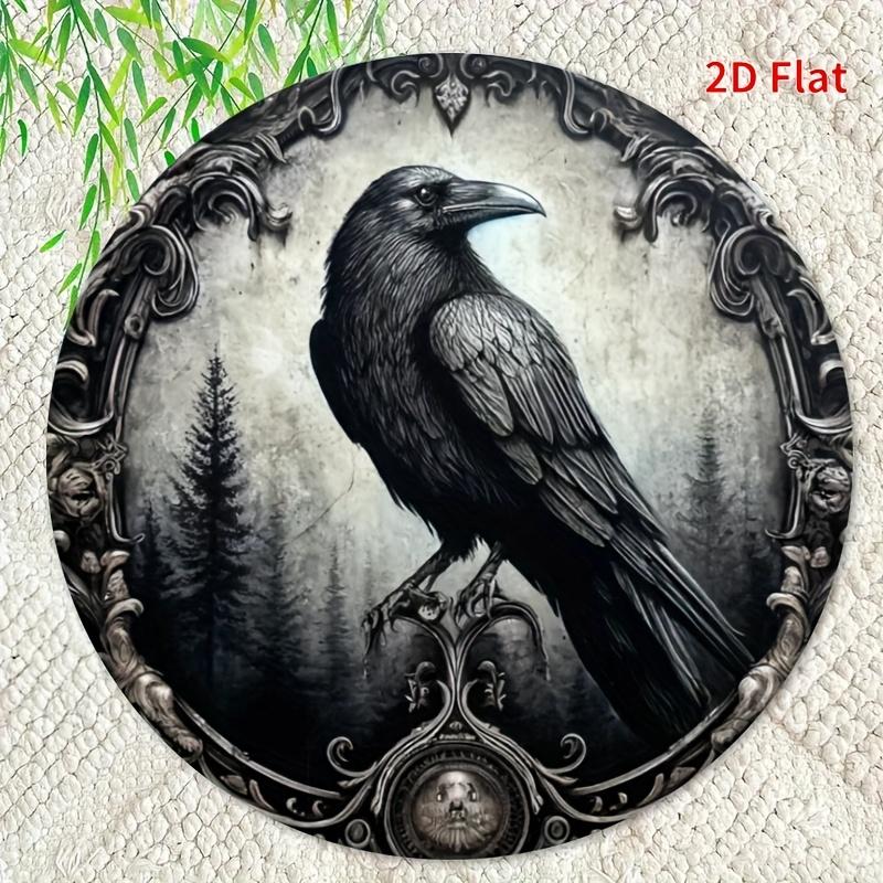 Vintage Crow Wreath Round Aluminum Sign
