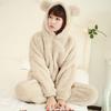 Winter Kawaiii Bear Women's Pajamas Set Pyjamas Sets Thick Sleepwear Flannel Coral Velvet Long Sleeve Loungewear