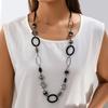 Vintage Geometric Long Necklace Black Silver Circle Oval Link Layered Punk Trendy Statement Jewelry for Women