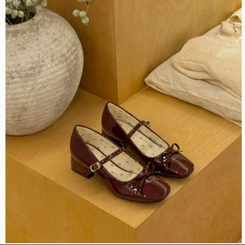 Mary Jane shoes shallow mouth round toe mid heel elegant outdoor simple high heels spring autumn