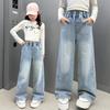 Girls' Straight Leg Pants Spring and Autumn Styles Jean Light Colored Embroidered Elastic Wide Leg Pants Children's Jeans