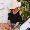 Blusa Sexy da Donna Estiva Stile Europeo Americano Scollo a V Manica Corta Spalle Scoperte con Spalline in Chiffon