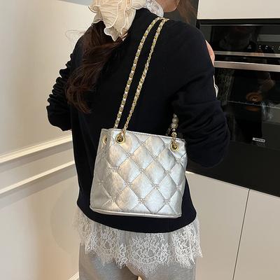 Korean Version of Fashion Diamond Chain Bag Women's Bag 2025 New Simple Bucket Bag Niche Shoulder Messenger Bag