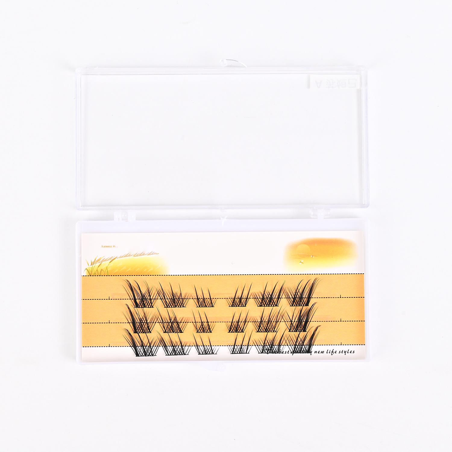 

Glue-free, removable Su Daji false eyelashes with transparent adhesive strip, fine black stem, segmented, natural, and dense lashes.