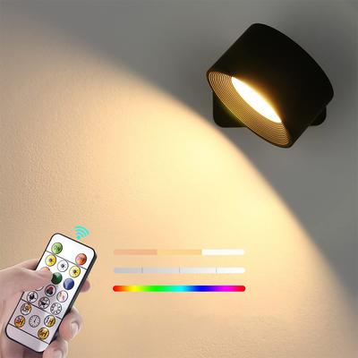 360 ° drehbare LED-Wandleuchten, magnetische wiederaufladbare Wandleuchte, Knopfsteuerung, Nachttischlampe mit 3 Farbtemperaturen und 3 Helligkeiten