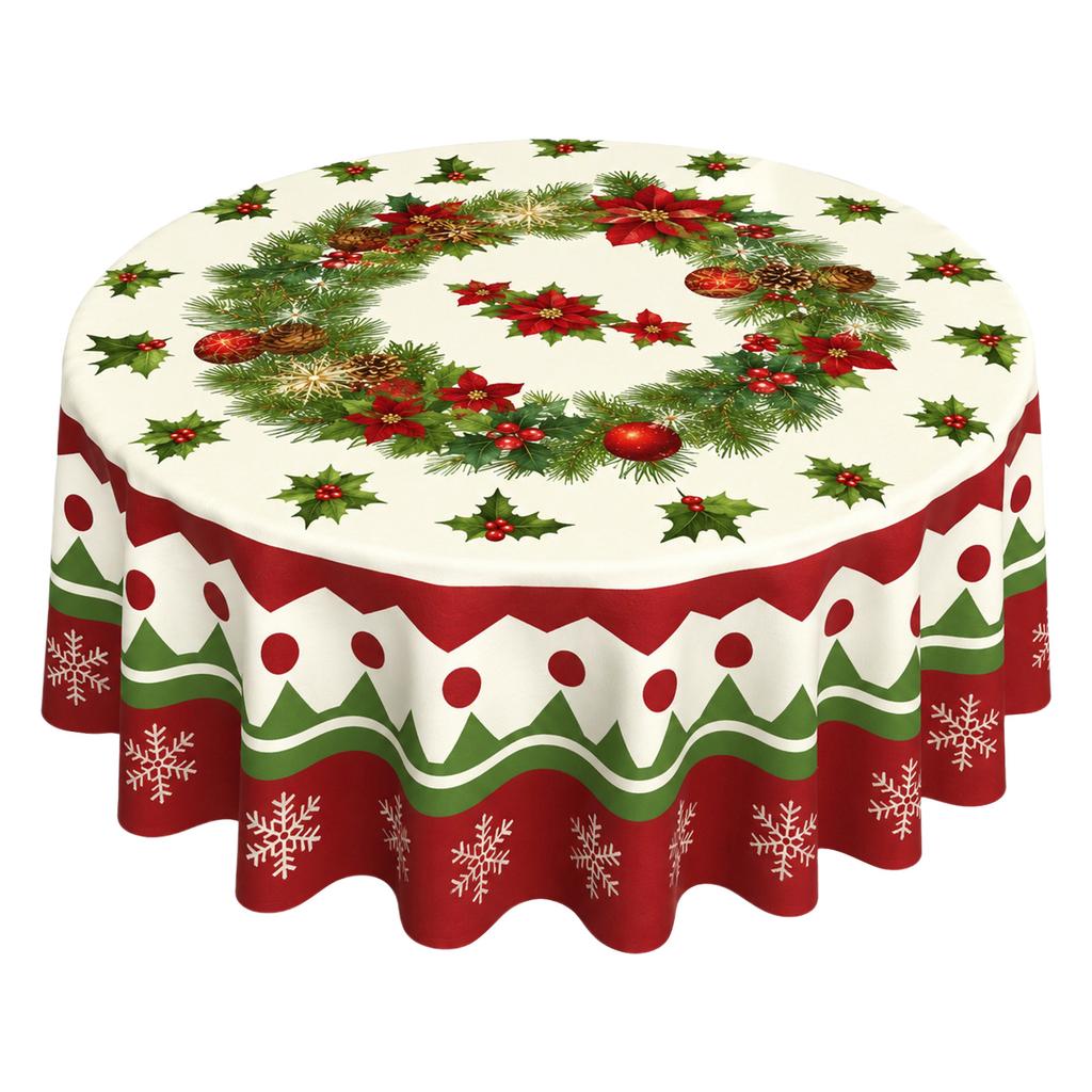 Christmas Tablecloth with Holiday Decorations for Dining Table and Placemat