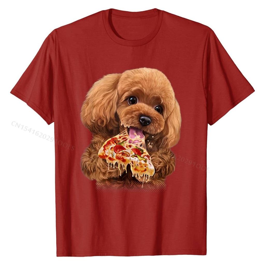 Hungry Poodle Puppy Devouring Pizza, Dog - T-Shirt Cotton Tops Shirts Custom Hot Sale Party T Shirts
