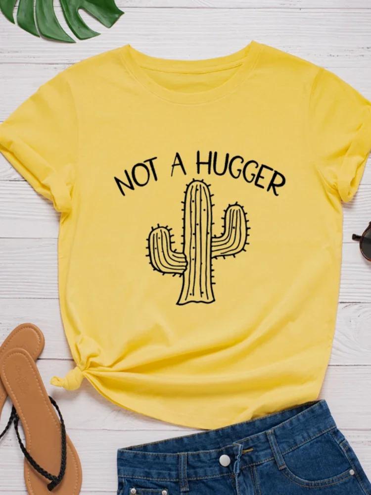 Not A Hugger Cactus Print Women T Shirt Short Sleeve O Neck Loose Women Tshirt Ladies Tee Shirt Tops Clothes Camisetas Mujer