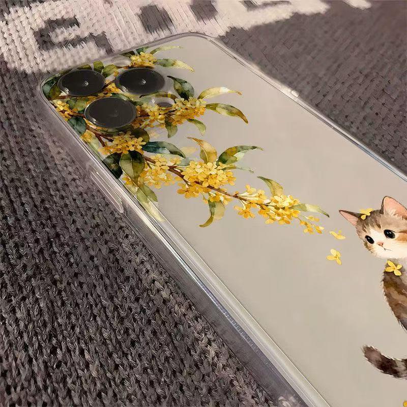 Osmanthus Cat iPhone Case: Compatible with iPhone 13, 14, 15 Pro, 16 Pro Max. Drop-Proof, Full Coverage.
