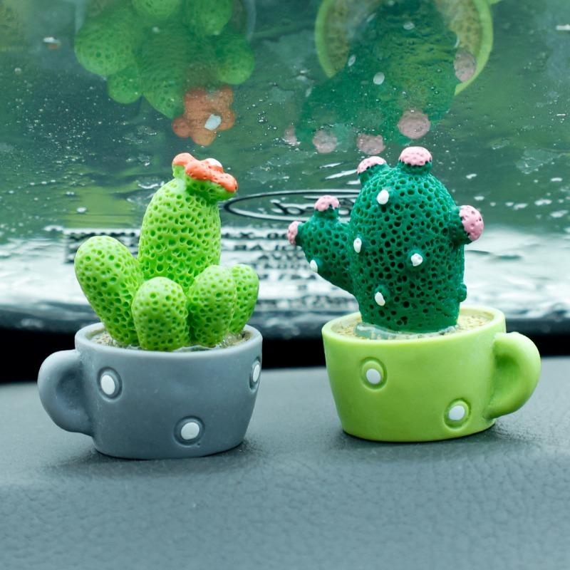 Mini cactus in vaso ornamenti per auto cruscotto auto cartone animato cactus tema decorazione interna ornamenti pianta verde vaso decorazione