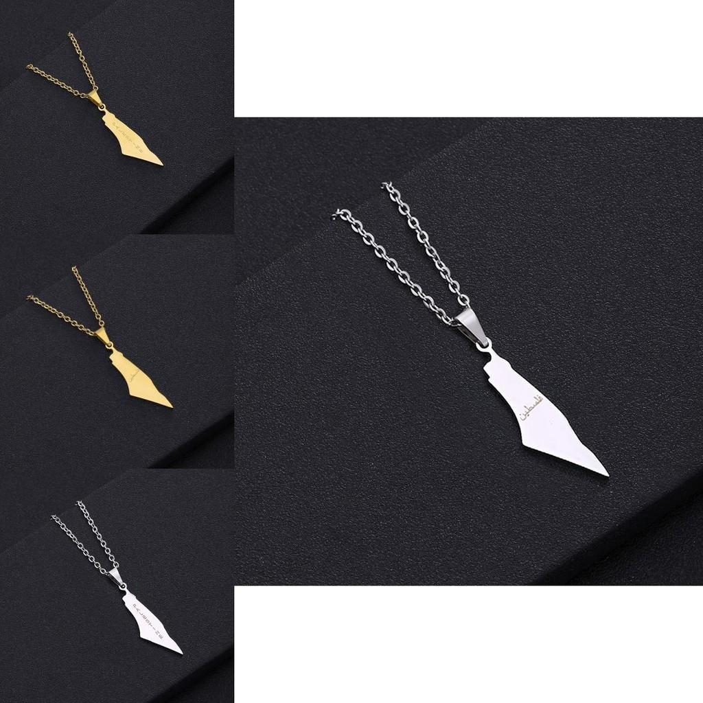 Stilvolle Geometrische Edelstahl Kartenanhänger Halskette Für Frauen Israel Und Palästina