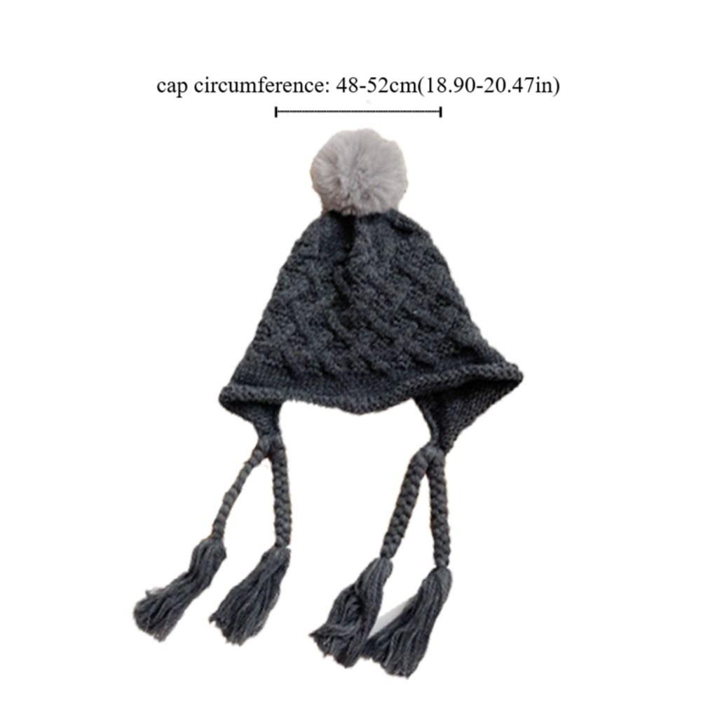 Cute Autumn Winter Baby Crochet Hat Pom-pom Tassel Pigtail Hand Knitted Cap Outdoor Soft Warm Ear Protection Cap Boys Girls