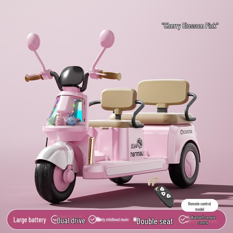 Children's Electric Two-Seater Motorcycle: Rechargeable Three-Wheeler Toy for Boys and Girls
