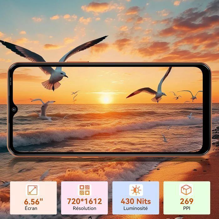 Refurbished - BLACKVIEW WAVE 7C Smartphone 6.56" 16Go(4+12) + 64Go/jusqu'à 2To 5000mAh Android 16 32MP Téléphone portable 4G Double Sim GPS Orange