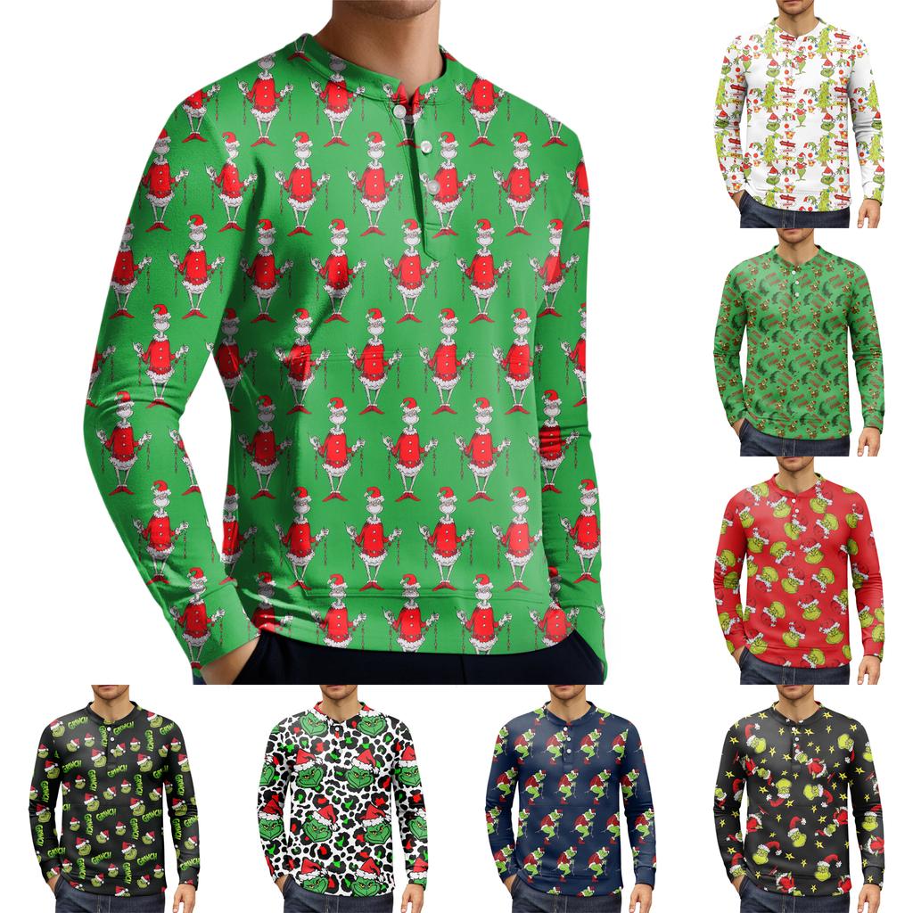 Pánská ležérní mikina na knoflíky, módní potištěná košile s dlouhým rukávem, pulovr