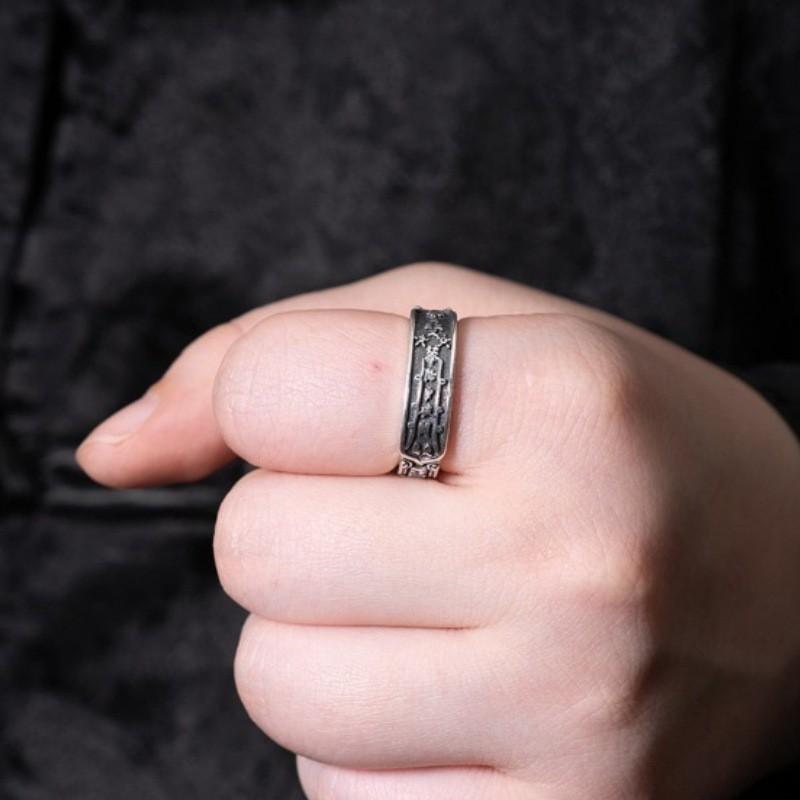 Adjustable Open Ring Men Women Vintage Chinese Calligraphy Style Geometric Band Copper Jewelry
