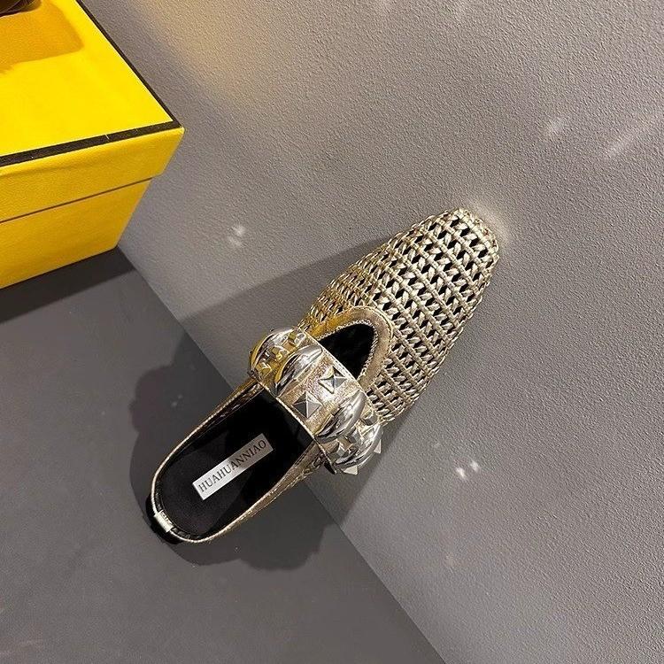 In the Summer of 2025, the New French Retro Hollowed-out Fishing Net Is Breathable, and the Inner Height Is Increased. Sandals for Women Wear Bag H