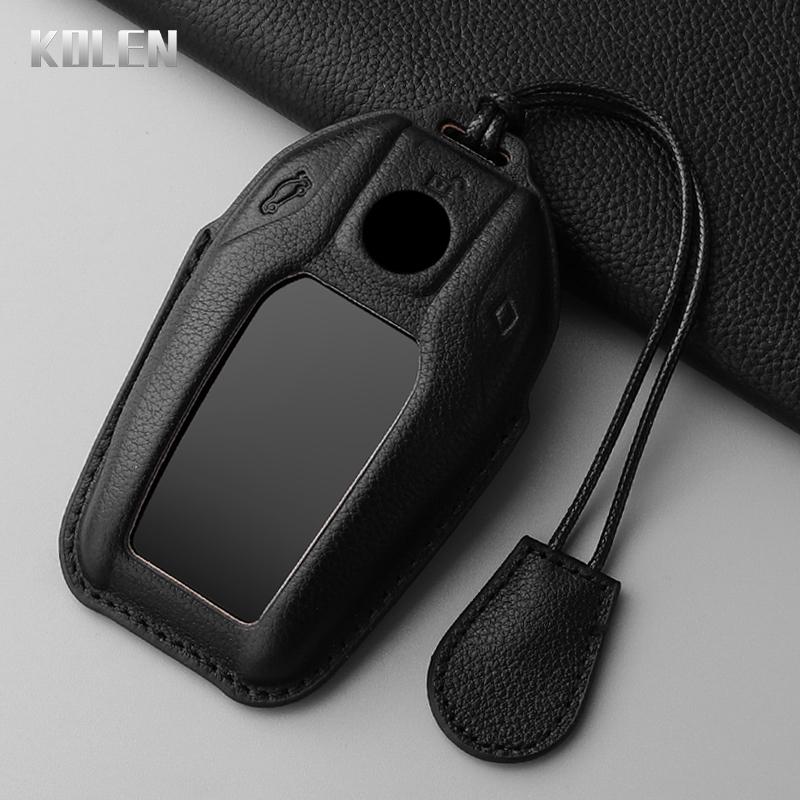 Leather Car Key Case Cover Shell For Bmw X3 G01 G31 X5 G05 X4 G02 G30 G32 I8 I12 I15 X7 M5X F20 G12 G11 5 7 Series Led Display
