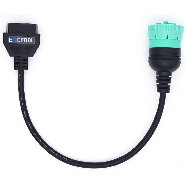 9 Pin J1939 to 16 Pin OBD2 Adapter Cable for Heavy Duty Trucks and Commercial Vehicles with Green Type 2 J1939 Diagnostic Connector