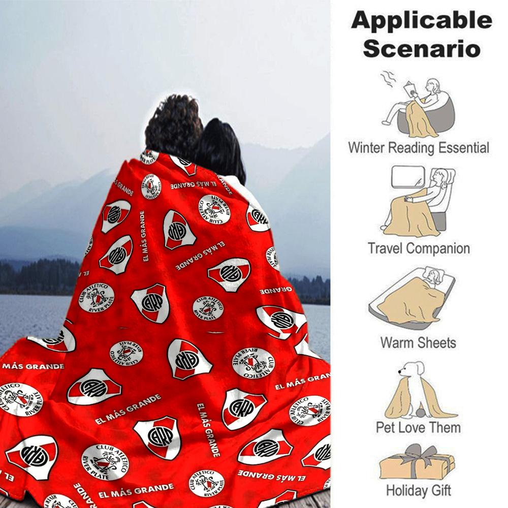 River Plate Club Badge All‑Over Print Flannel Blanket Soccer Fan Throw Blanket Soft Cozy Home Sofa Bed Decor for Football Supporters