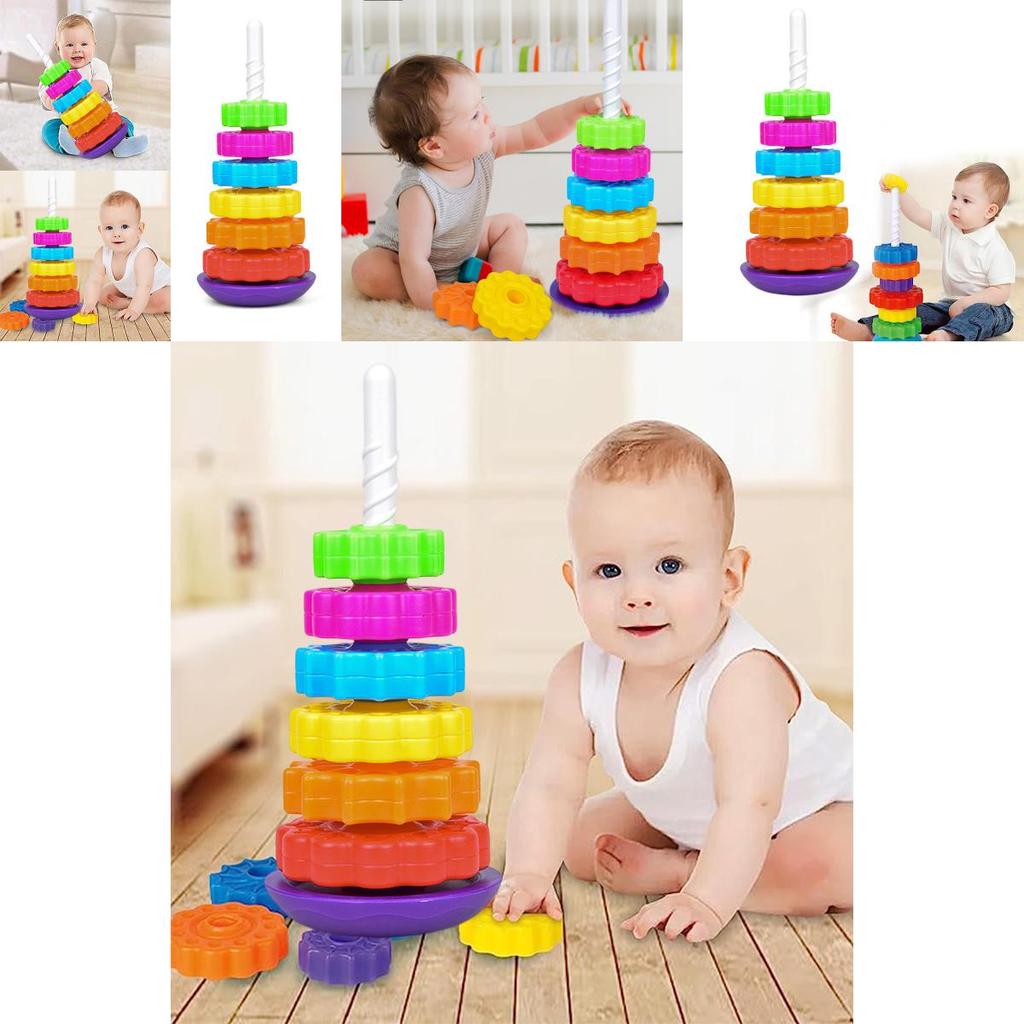 Rainbow Rotating Baby Early Education Stacking Circle Children's Educational Toy