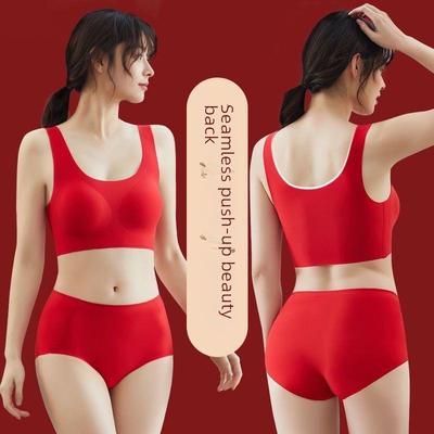 Rotes Tierkreisjahr Braut-BH- und Slip-Set – Damen Kleine Brust, Bügellos, Box